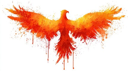Fiery phoenix silhouette with outstretched wings, textured watercolor effect