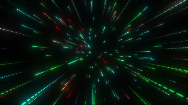 Multicolored tunnel of neon lines video animated background
