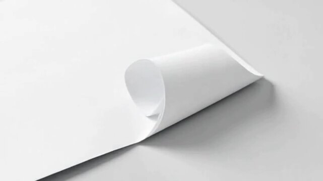 Minimalist white paper curl animation, blank page corner turning on gray background, clean paper texture mockup for transitions and reveals