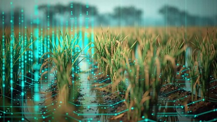 Digital Agriculture Concept with Rice Fields and Data Visualization with ai generated - Powered by Adobe