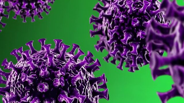 Vibrant Purple Virus Illustration with Green Background with ai generated