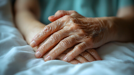 Fototapeta premium Elderly hands clasped in wrinkled repose