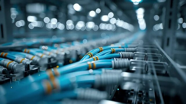 High-Tech Data Cables in Modern Digital Server Room Environment with ai generated