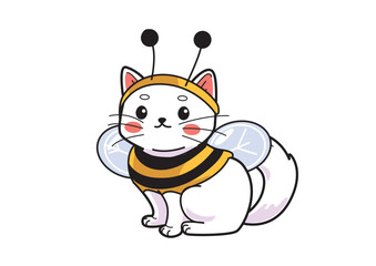 Cute cartoon cat wearing a bee costume with wings and antennae showcasing a playful and whimsical design. Animal concept
