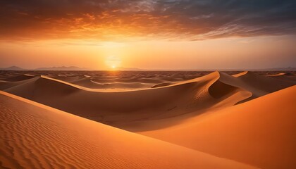 Golden Hour Over Sahara: Rippling Sand Dunes at Sunset