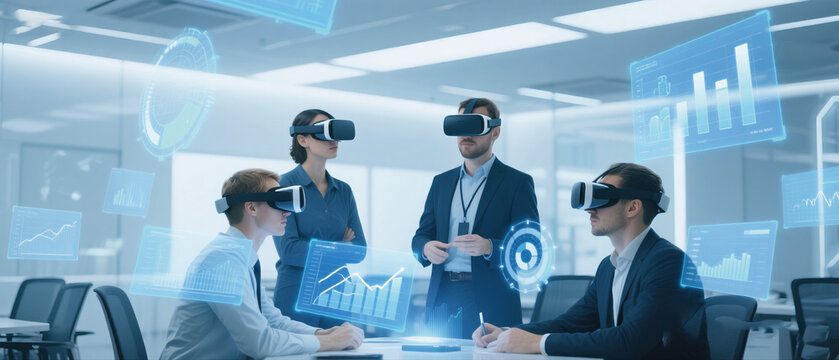 Virtual Reality Business Meeting with Holographic Data