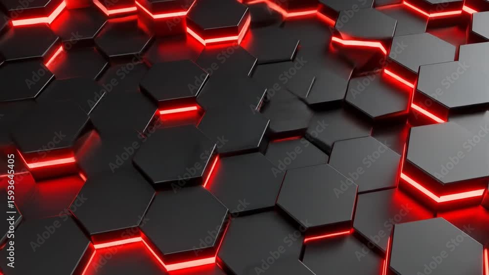 Poster abstract geometric hexagon pattern with red glowing lines