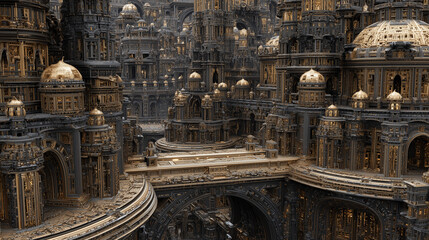 Intricate Black and Gold Architectural Fantasy Building 