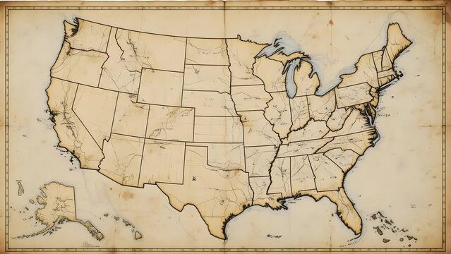 Antique United States Map: Detailed Cartography with State Lines and Coastal Features