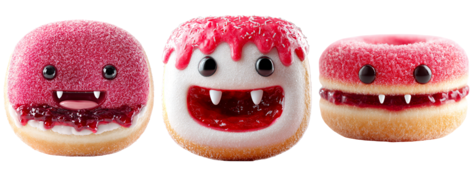 Playful Monster Donuts with Cute Faces and Colorful Toppings