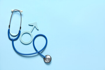 Male sign with stethoscope on blue background. Prostate cancer awareness concept