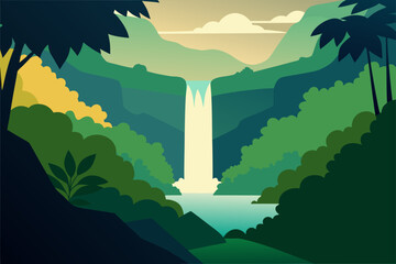 Lush jungle waterfall cascading into a serene pool surrounded by vibrant foliage