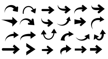 Fototapeta premium A collection of black arrows in various shapes and directions, indicating movement and choices.