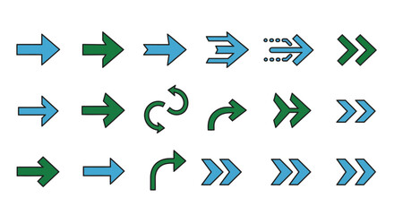 Collection of diverse directional arrows, various styles and colors, for design use.