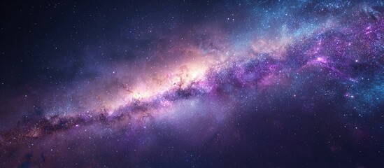 Fototapeta premium Vast expanse of cosmic nebulae, with vibrant hues of purple, pink, and blue, speckled with distant stars