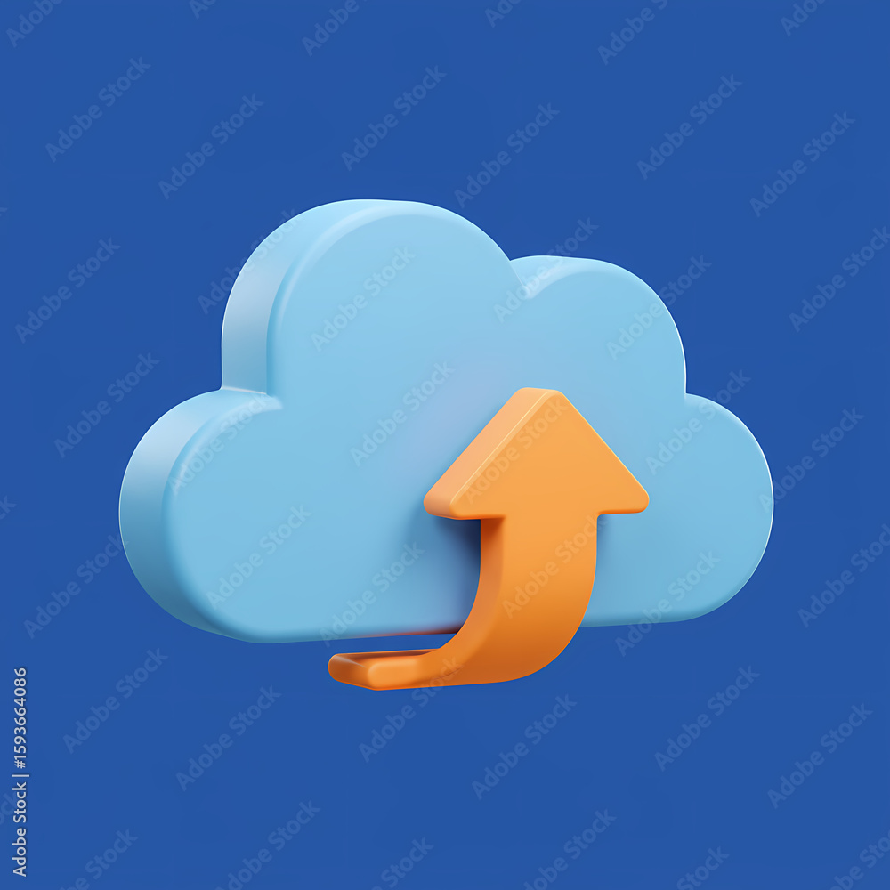 Fototapete a 3d rendered image of a light blue cloud with an orange arrow pointing upwards.