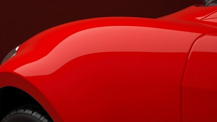 Close up view of a red car showing the front fender tire and headlight with a dark background