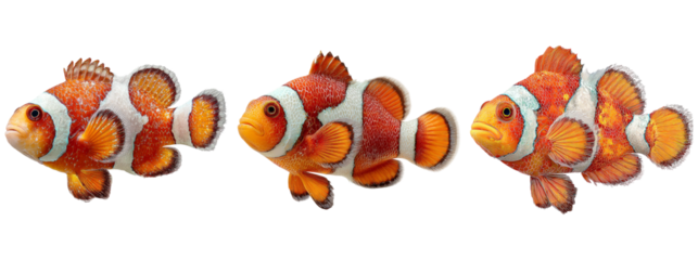 Realistic clownfish illustrations in vibrant colors and details