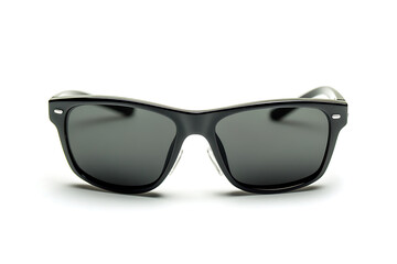 Fototapeta premium Sleek black sunglasses on a white backdrop showcase fashion and style accessories, perfect for sun protection, summer trends, and eyewear advertising.