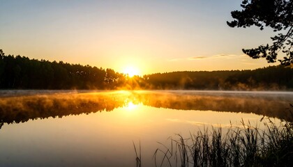 Sunrise over a misty lake (1)