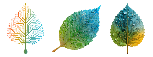 Abstract Fusion of Nature and Technology in Colorful Leaf Designs