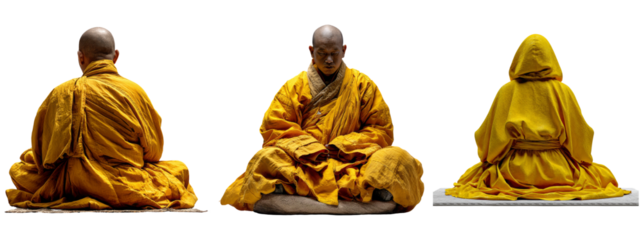 Serene Monks in Yellow Robes Meditating in Calm and Peaceful Setting