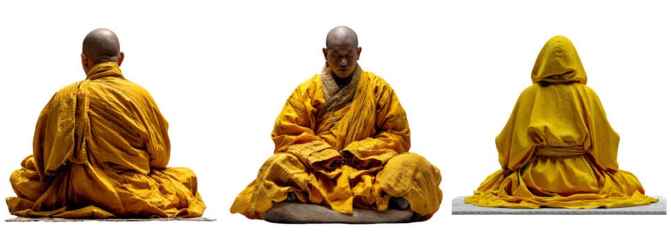 Serene Monks in Yellow Robes Meditating in Calm and Peaceful Setting