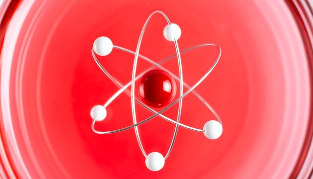 Red-colored petri dish with atomic model - Powered by Adobe