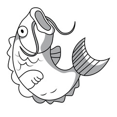 Playful Cartoon Fish Illustration With Fun Lines and Expressions in Black and White