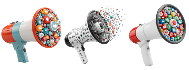 Creative Concept of Social Media Communication with Megaphones