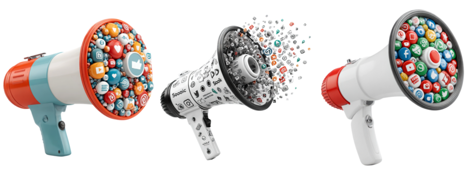 Creative Concept of Social Media Communication with Megaphones