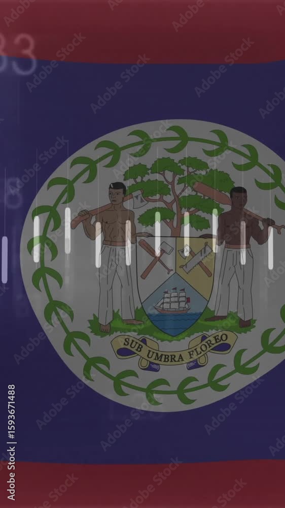 Poster waving belize flag with animated sound wave overlay in background