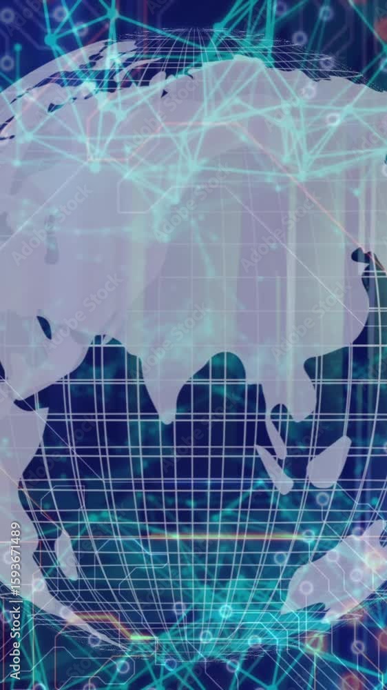 Poster digital globe with network connections processing data in animated visualization