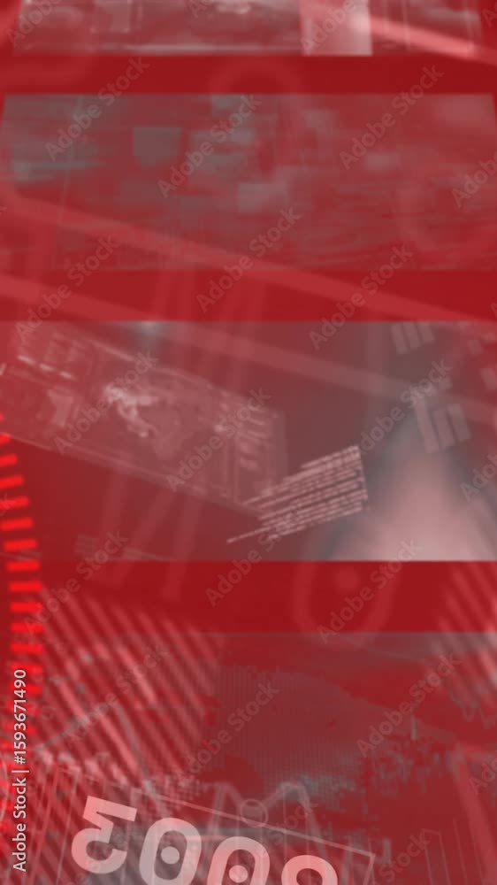 Poster Futuristic animation showing red digital interface with numbers and abstract patterns