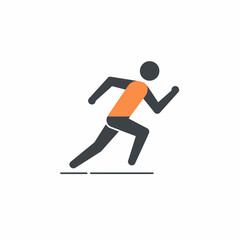 Stylized illustration of a running figure in motion, depicted with dark gray limbs and an orange torso, against a white background.
