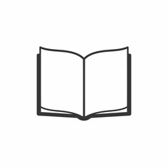 Open book icon, simple black and white graphic illustration, displaying two blank pages, ready for content.