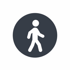White silhouette of a walking person inside a dark blue circle, representing a pedestrian or walking area.