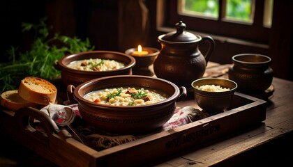 Traditional Moldavian Hominy Porridge On A Wooden Tray