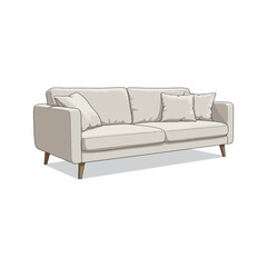 Beige Modern Sofa with Wooden Legs and Cushions  Comfortable Living Room Furniture