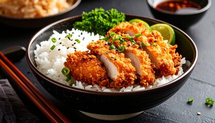 Fototapeta premium Deep Fried Chicken Karaage Rice Bowl
