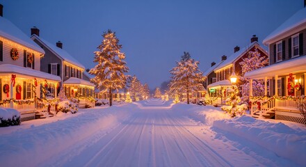Charming Snowy Christmas Street with Glowing Lights