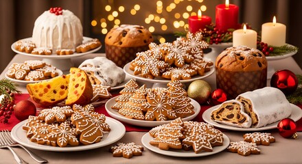 Traditional Christmas Desserts and Holiday Treats Spread