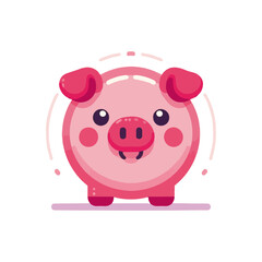 Pink piggy bank, cute cartoon farm animal illustration