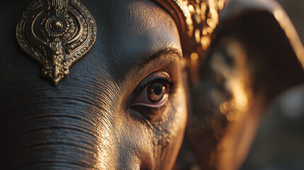 Detailed Ganesha God Drawing, Majestic Close-up of Divine Hindu Deity Art