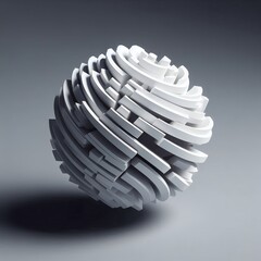 Abstract sphere construction of white segments exhibits sleek, modern, and minimalist elegance.