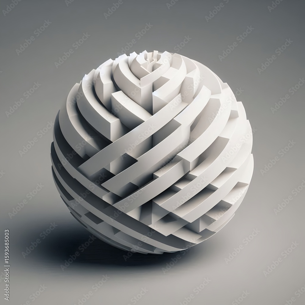 Poster Abstract sphere with geometric patterned surface creating a modern and minimalist design element.