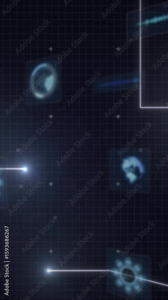 Poster digital network connections and data processing animation over world map graphic