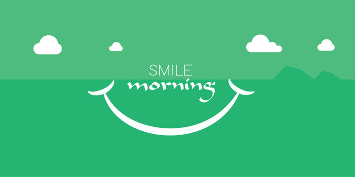 Green smile morning banner wallpaper with cute cloud 