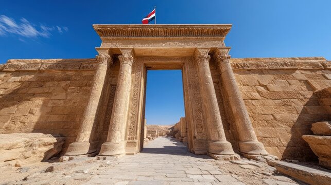 Ancient Egyptian Temple Entrance at Dendera, Egypt