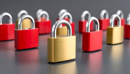 Fototapeta premium Group of padlocks, some red, some gold